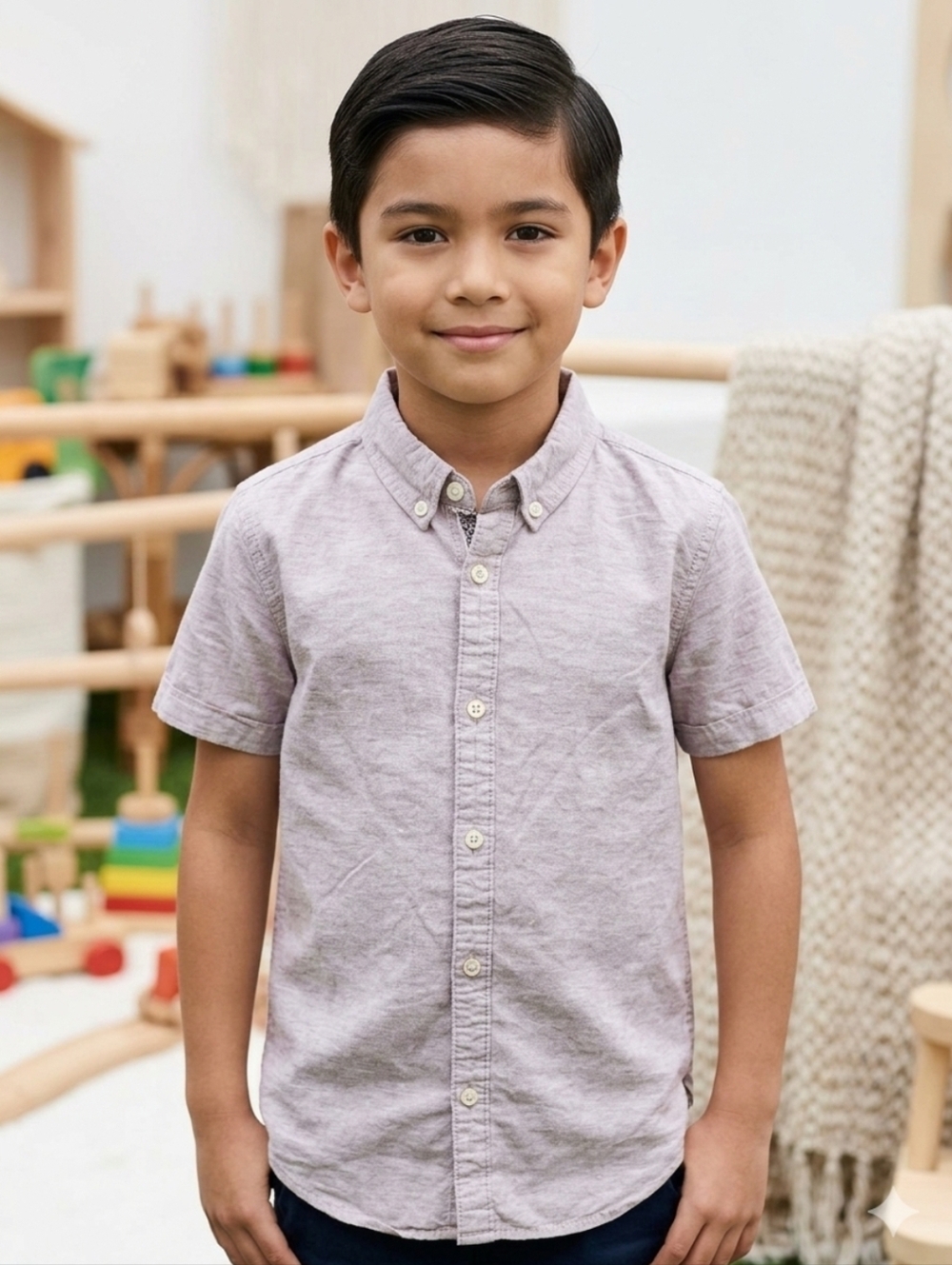 Cactus Short-Sleeve Button-Up Shirt in  Powder Pink Or Washed beige